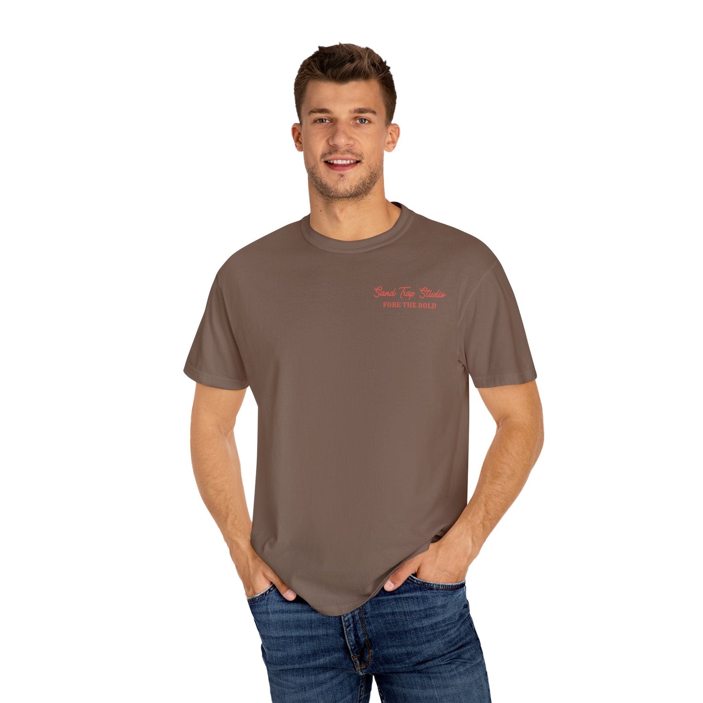Men’s Golf Graphic T-Shirt | Fortune Favors the Bold Design | Bold Beginnings Collection | Sand Trap Studio” - Sand Trap Studio