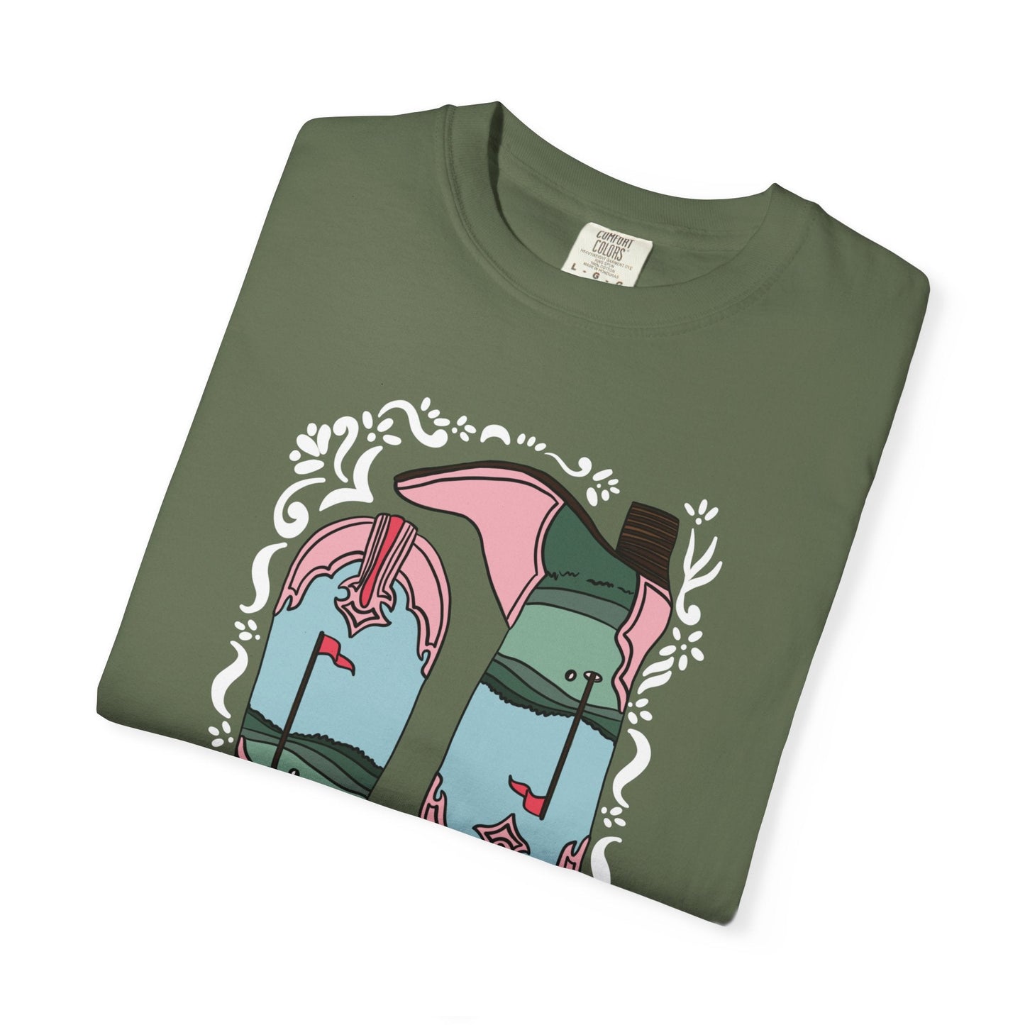 Women’s Golf Graphic T-Shirt – Golf Cowgirl Boots Design | Fore the Girls Collection | Sand Trap Golf - Sand Trap Studio