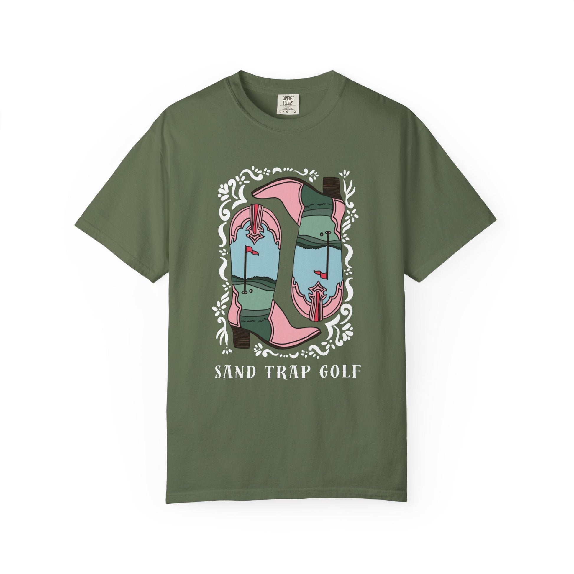 Women’s Golf Graphic T-Shirt – Golf Cowgirl Boots Design | Fore the Girls Collection | Sand Trap Golf - Sand Trap Studio