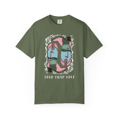 Women’s Golf Graphic T-Shirt – Golf Cowgirl Boots Design | Fore the Girls Collection | Sand Trap Golf - Sand Trap Studio